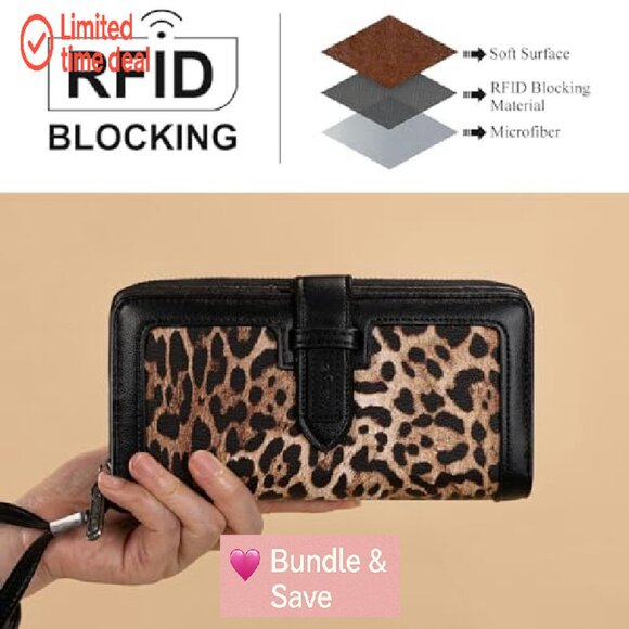 Large Capacity Vegan Leather Bifold Wristlet Wallet with RFID Blocking - Picture 3 of 8